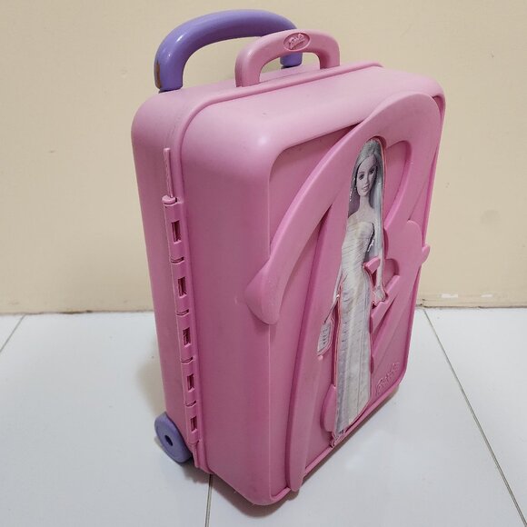 Barbie Rolling Doll Suitcase Storage Case 2001 Pull Handle Travel Trunk - Picture 7 of 8